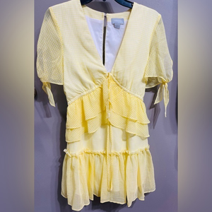 Finders Keepers Women’s Yellow‎ Gingham Ruffle Mini Dress Size Small